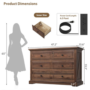 6-Drawer Dresser with Charging Station, 47" Wide – Dark Walnut