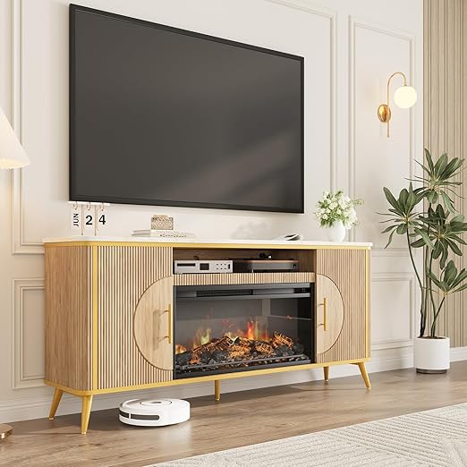 Fluted Electric Fireplace TV Stand for TVs up to 80"