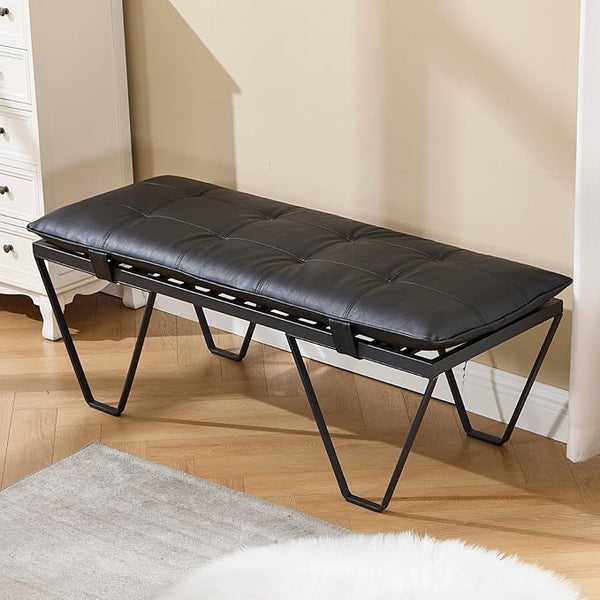 49" Upholstered Bench with Metal Legs