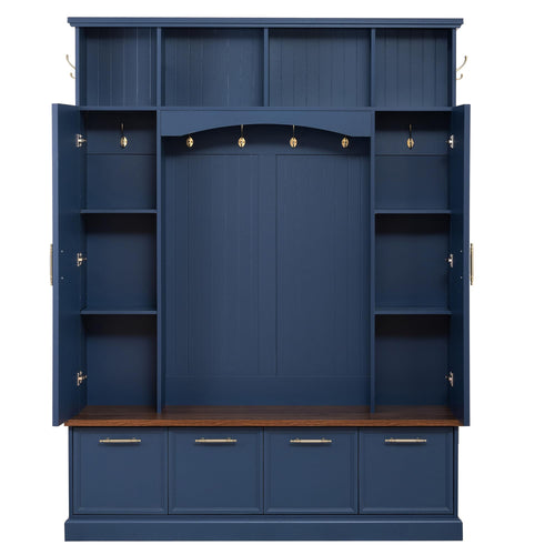 Farmhouse Hall Tree with Bench & Shoe Storage
