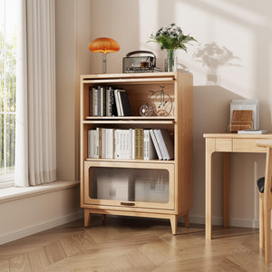 Solid Wood Bookcase with Glass Doors, 3-Shelf