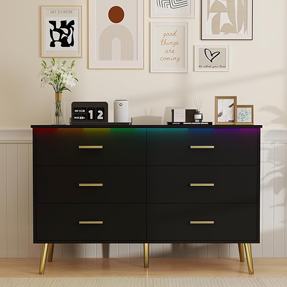 6-Drawer Wood Dresser with LED Light