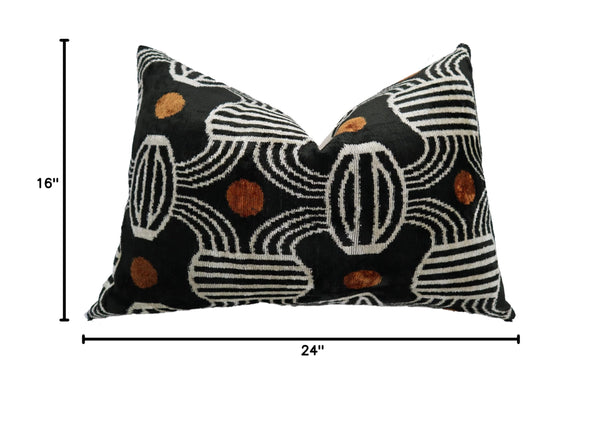 Handmade Velvet Throw Pillow – Geometric Striped, Down Feather Fill