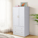 Armoire Wardrobe Closet with Woven Doors, Drawers & Hanging Rail