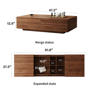gaoyangjiaju Mid-Century Expandable Coffee Table with Storage – 47.2"-81.9" Adjustable Center Table for Living Room, Walnut Wood Finish