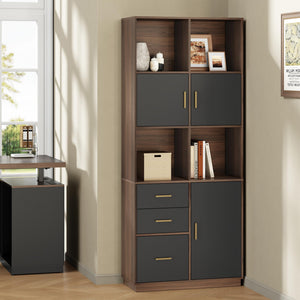 Tall Bookcase with Drawers, Doors & Open Shelves