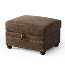 Brown Faux Leather Storage Ottoman with Nailhead Trim