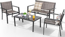 4-Piece Outdoor Patio Furniture Set with Glass Coffee Table