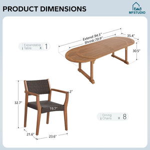 9-Piece Outdoor Patio Dining Set – Expandable Acacia Wood Table & Rattan Chairs