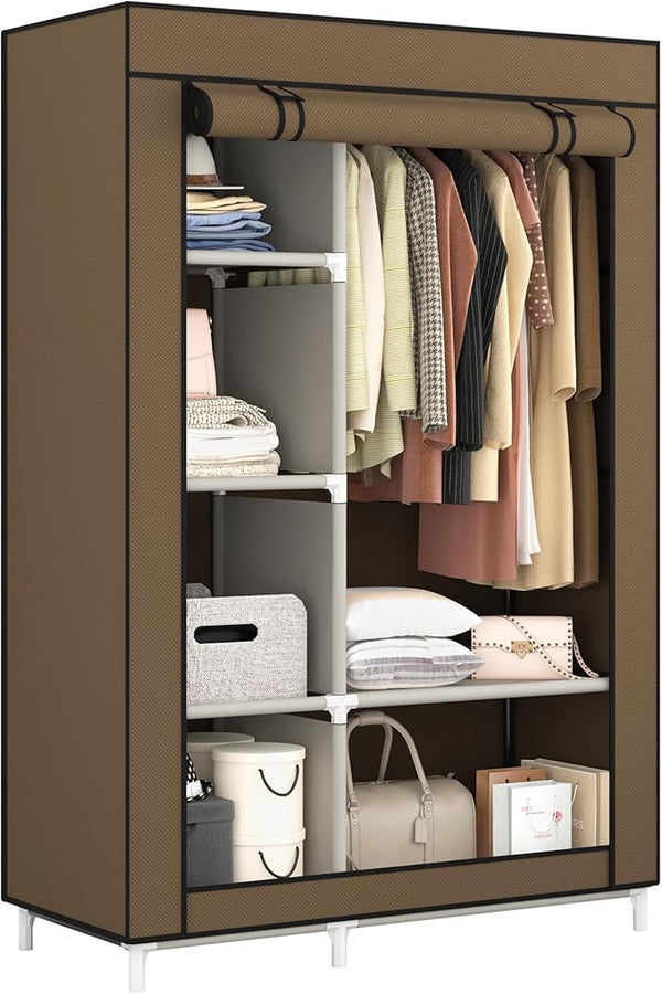 Portable Wardrobe Closet with 6 Shelves & Hanging Rod
