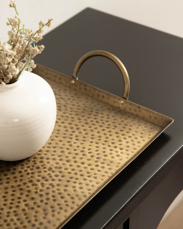 Hammered Rectangle Metal Decorative Tray with Handles