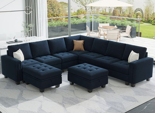 Velvet Modular L-Shape Sectional Sofa with Storage Ottoman
