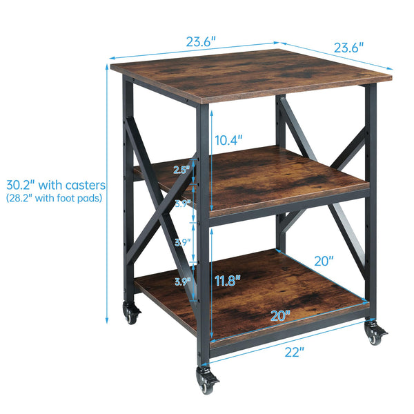 3-Tier Large Printer Stand with Height-Adjustable Shelf & Rolling Casters