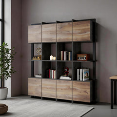 Tall Bookcase with Storage Cabinets & Open Shelves