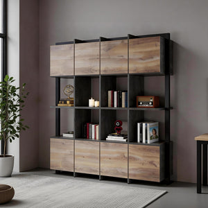 Tall Bookcase with Storage Cabinets & Open Shelves