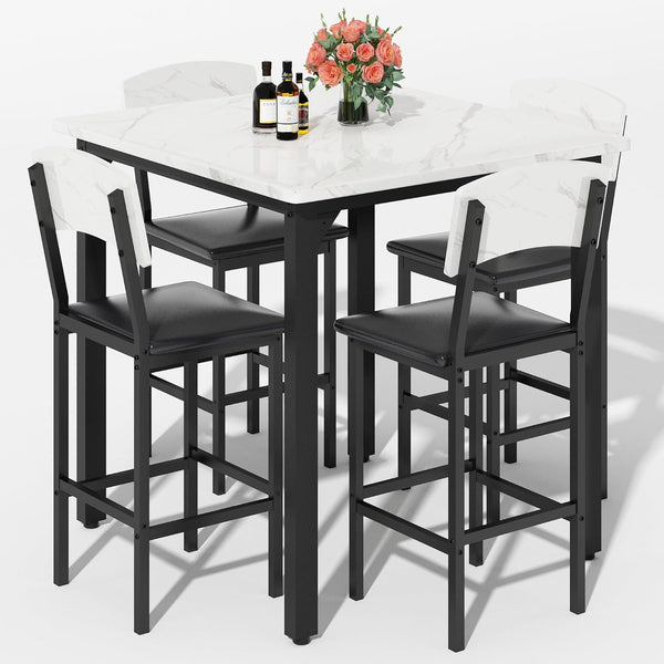 5-Piece Counter Height Dining Table Set with 4 Upholstered Bar Stools