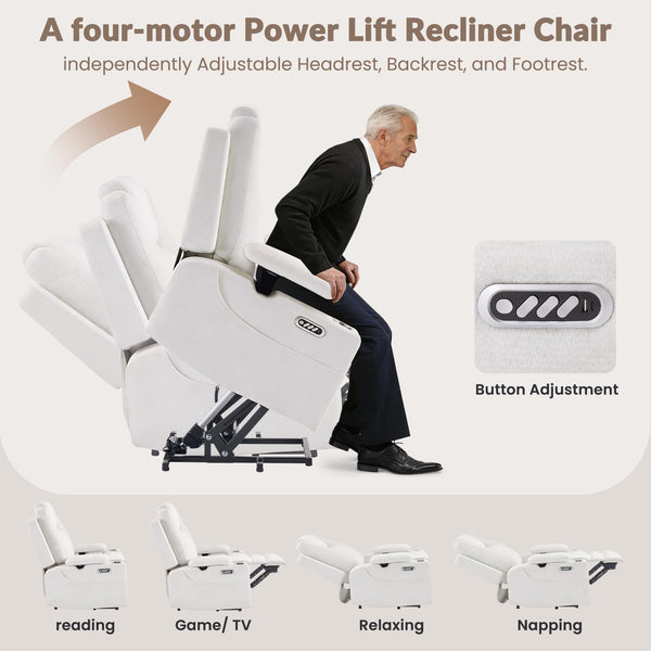 4-Motor Power Lift Recliner Chair with Massage & Heat