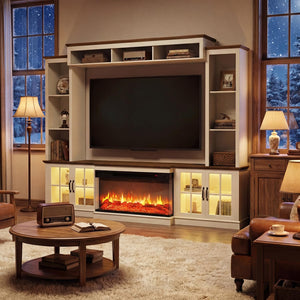 98" Farmhouse Entertainment Center with Fireplace, TV Stand & Barn Doors