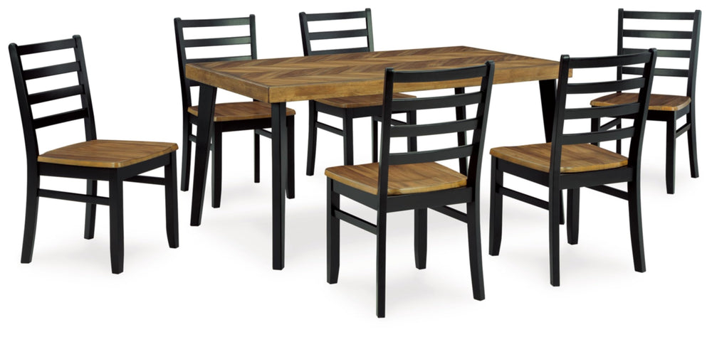 7-Piece Rectangular Dining Table Set with 6 Ladderback Chairs