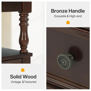 Wood End Table with 2 Drawers and Storage Shelf