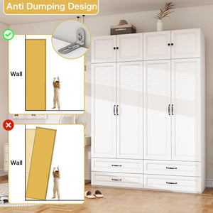 Tall Wardrobe Armoire with 4 Doors & 4 Drawers