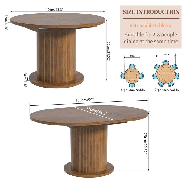 Adjustable Round Dining Table with Wood Strip Base
