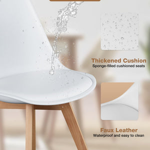 Modern Dining Chairs with Wood Legs & PU Leather Cushion