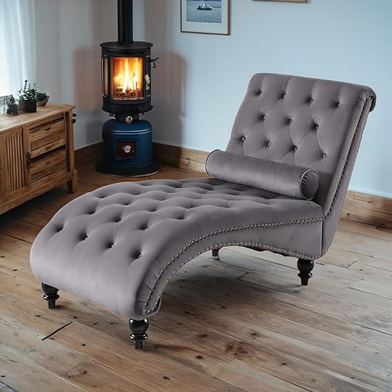 Velvet Chaise Lounge Indoor Chair with Pillow