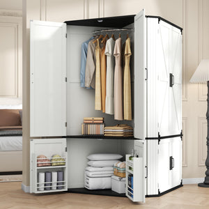 Corner Wardrobe Closet with Hanging Rod