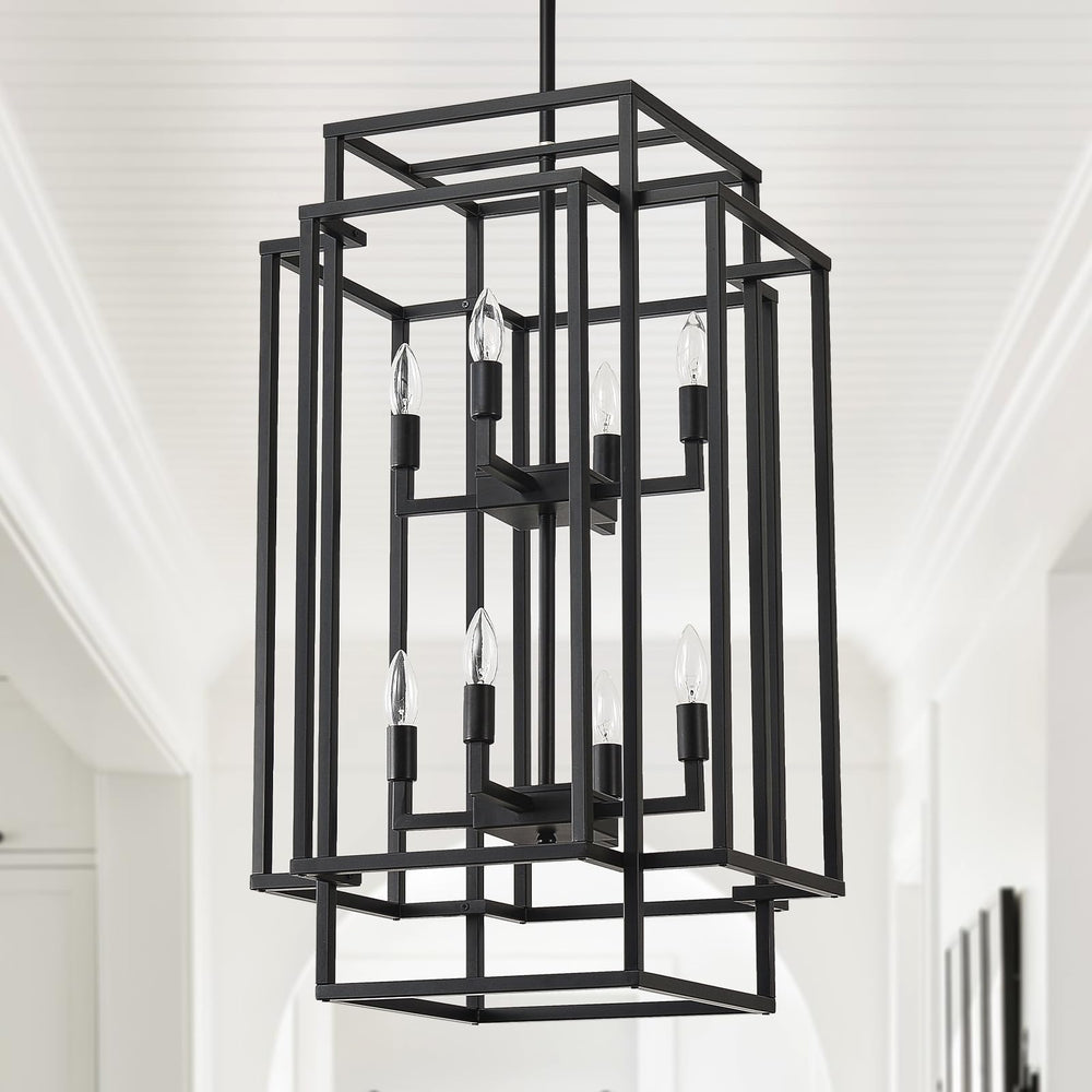 8-Light Tiered Lantern Chandelier – Farmhouse Pendant Light