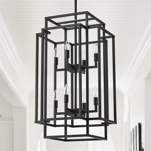 8-Light Tiered Lantern Chandelier – Farmhouse Pendant Light
