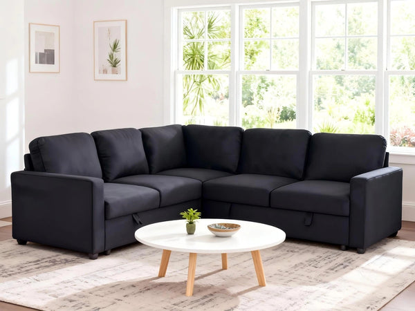 L-Shaped Sectional Sleeper Sofa with Pull-Out Bed & Storage