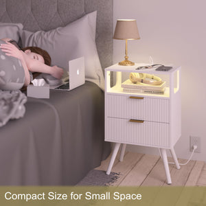Nightstand with Charging Station and LED Lights