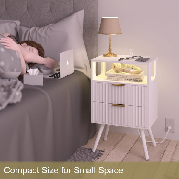 Nightstand with Charging Station and LED Lights