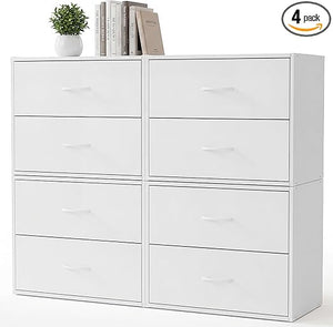 2-Drawer Wood Closet Organizer – White Stackable Dresser (6-Pack)