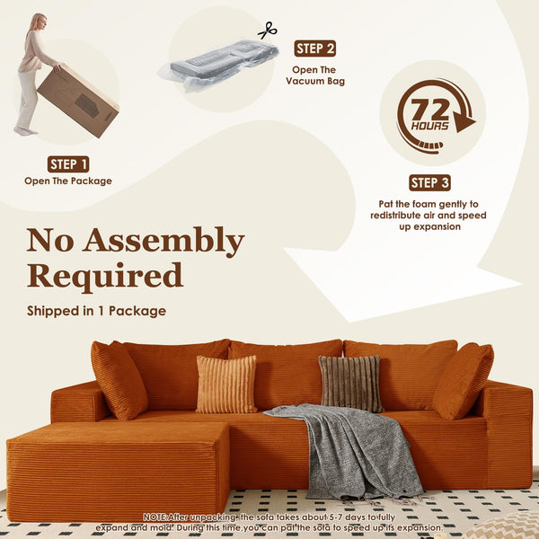 108" Cloud Sectional Sofa with Deep Seat & Movable Ottoman