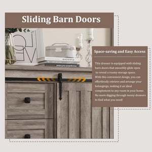 Farmhouse 5-Drawer Dresser with Sliding Barn Door