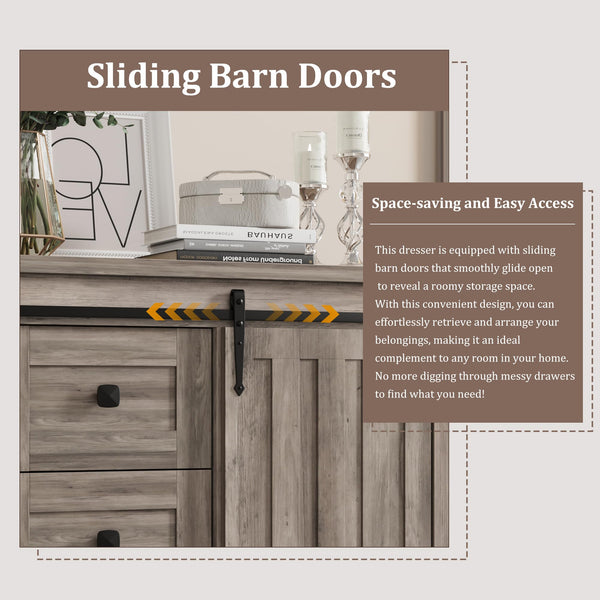 Farmhouse 5-Drawer Dresser with Sliding Barn Door