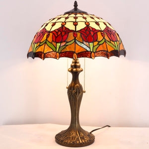Tiffany Table Lamp Red Stained Glass Tulip 16-Inch