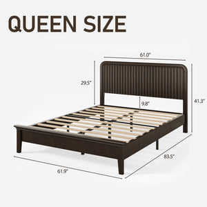 Queen Size Bed Frame with Fluted Headboard