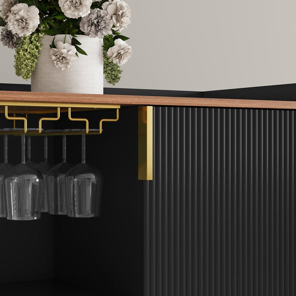 Wine Bar Cabinet with Fluted Panels, Wine Rack & Glass Holder
