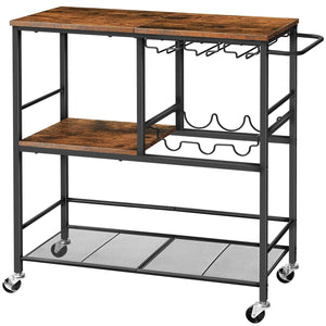 3-Tier Bar Cart with Wine Rack & Glass Holder