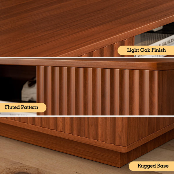 LCRBOL TV Stand for Living Room ＆ Bedroom, Mid Century Entertainment Center for Up to 70 Inch TV, Fluted TV Console with Storage Cabinets ＆ Drawer, Walnut