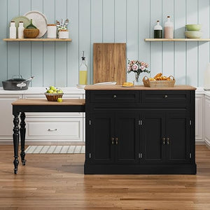 Extendable Kitchen Island Cart with Storage, Drawers & Power Outlet
