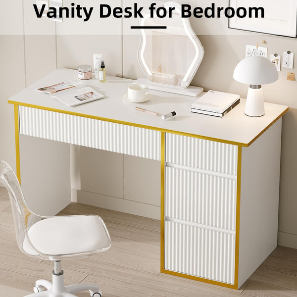 47-Inch Fluted Computer Desk with File Drawer and Storage