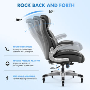 High Back Leather Executive Office Chair with Lumbar Support & Adjustable Headrest
