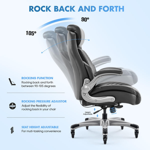 High Back Leather Executive Office Chair with Lumbar Support & Adjustable Headrest