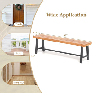 63-Inch Acacia Wood Outdoor Bench – 3-Person Patio Seat with Metal Frame