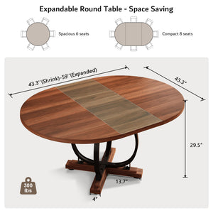 Extendable Round Dining Table for 4-6 | Metal X-Base & MDF Top