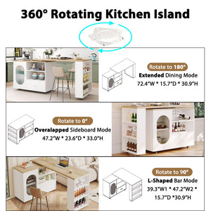 Rolling Kitchen Island with Swivel Table, Storage Cabinet, Drawers & Shelves